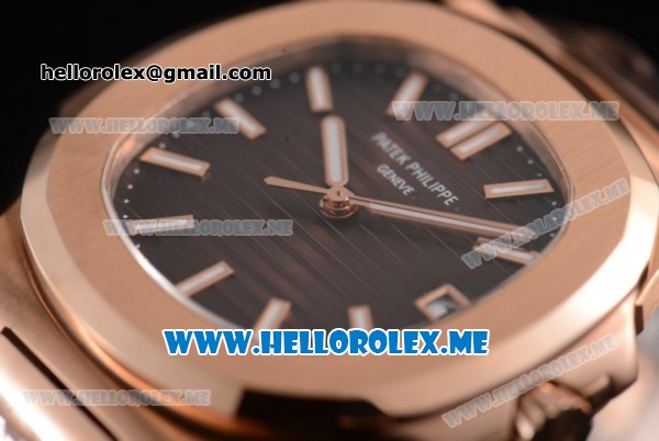 Patek Philippe Nautilus Miyota 9015 Automatic 18K Rose Gold Case/Bracelet with Brown Dial and Stick Markers (BP) - Click Image to Close